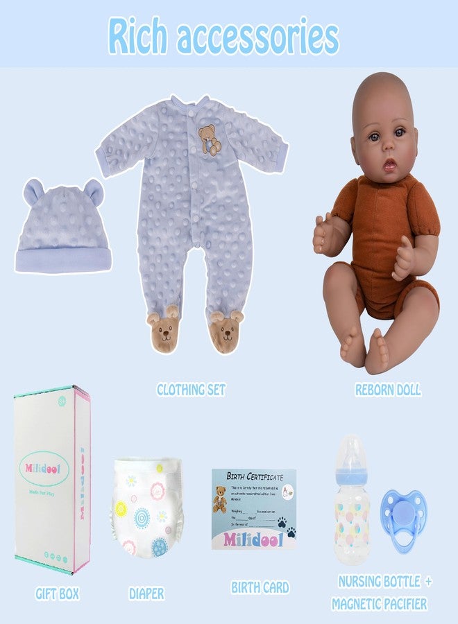 Milidool Black Reborn Baby Dolls Boy 18 Inch Lifelike Black Silicone Baby Dolls That Look Real African American Newborn Boy Dolls Realistic Baby Doll with Bear Clothes Gift Set for Ages 3+ - Image 5